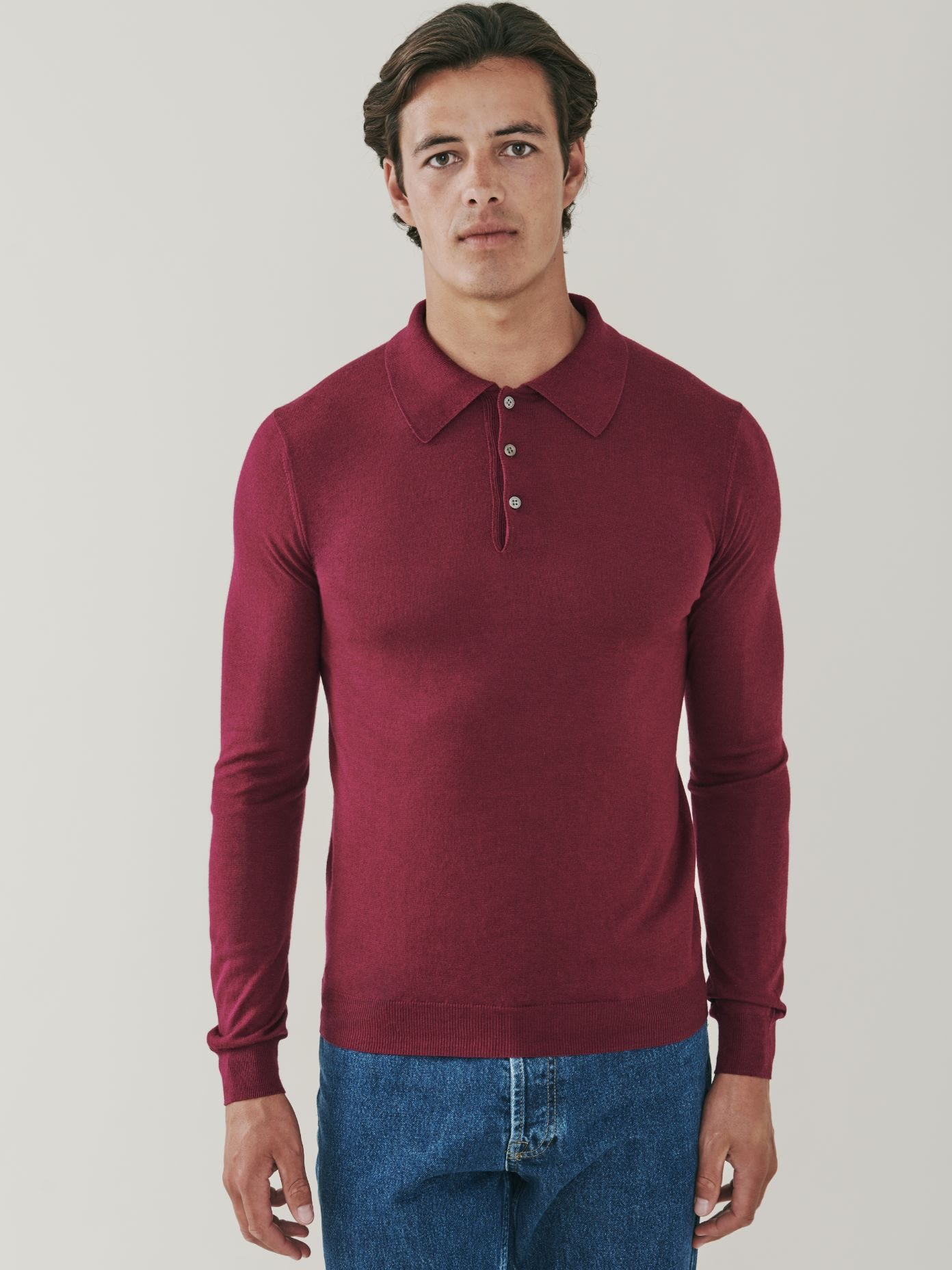 36 - Cascade Silk and Cashmere Blend Polo Shirt - Maroon_0312